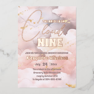She's on cloud 9 Rose Gold Elegant Bridal Shower Foil Invitation