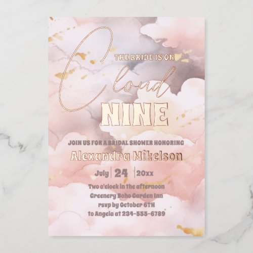 Shes on cloud 9 Rose Gold Elegant Bridal Shower Foil Invitation