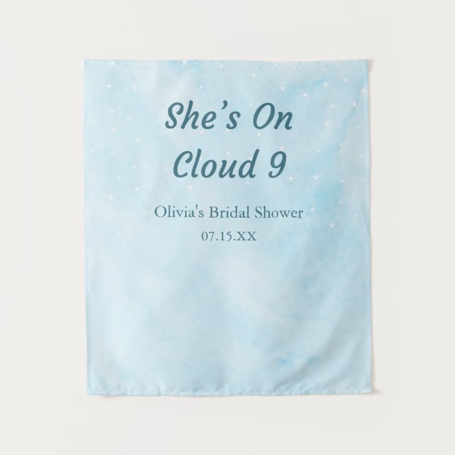 She's On Cloud 9 Sky Blue Bridal Shower Backdrop  (Front)