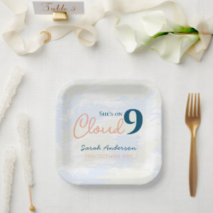 She's on Cloud 9 Whimsical Bridal Shower Paper Plates