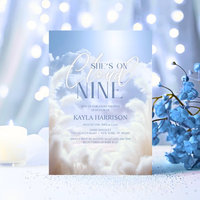 She's On Cloud Nine 9 Pampas Baby Shower Invitation (She's On Cloud Nine 9 Pampas Baby Shower Invitation)
