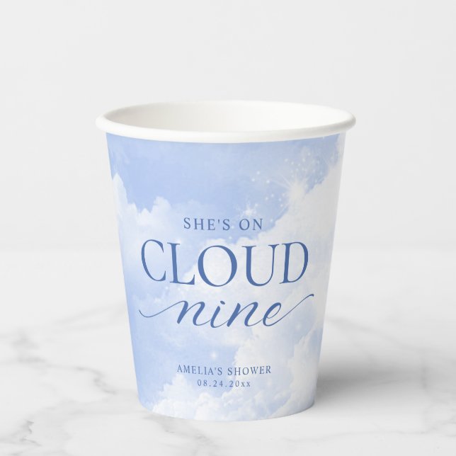 She's On Cloud Nine Blue  Bridal Shower Paper Cups (Front)