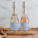 She's On Cloud Nine Blue  Bridal Shower Sparkling Wine Label<br><div class="desc">This bridal shower design features ethereal clouds with modern style text</div>