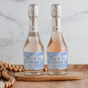 She's On Cloud Nine Blue  Bridal Shower Sparkling Wine Label