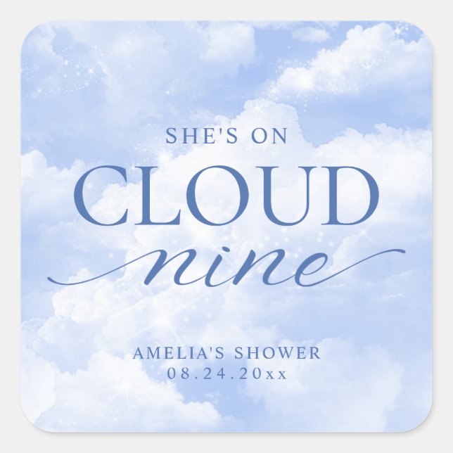 She's On Cloud Nine Blue  Bridal Shower Square Sticker (Front)