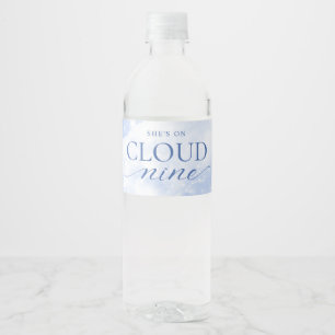 She's On Cloud Nine Blue Bridal Shower Water Bottle Label