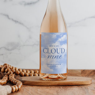 She's On Cloud Nine Blue Bridal Shower Wine Label