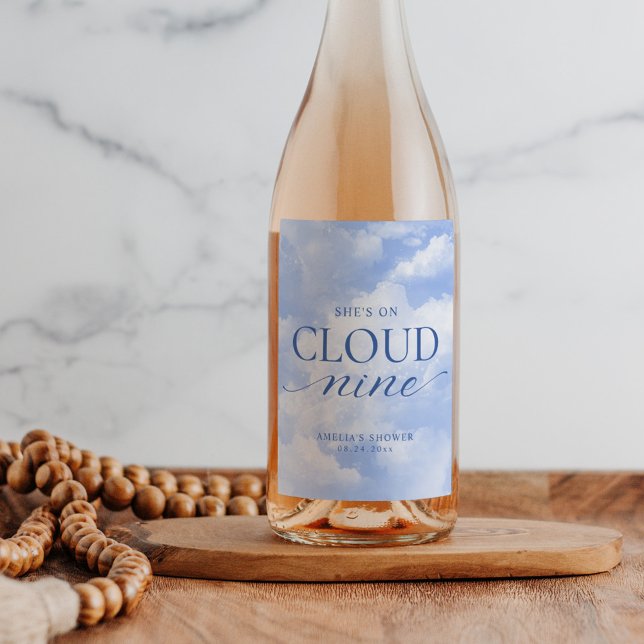 She's On Cloud Nine Blue  Bridal Shower Wine Label (Creator Uploaded)