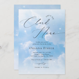 She's on Cloud Nine Blue Clouds Bridal Shower Invitation