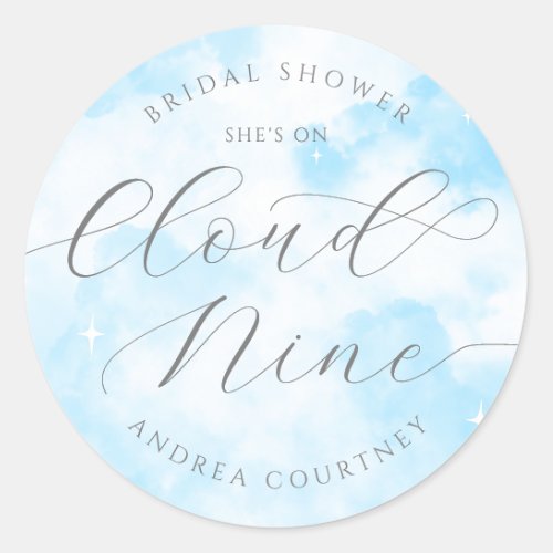 Shes On Cloud Nine Blue Pastel Bridal Shower Classic Round Sticker