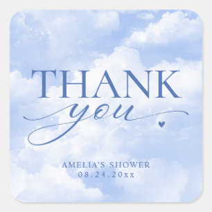 She's On Cloud Nine Blue Thank You Square Sticker