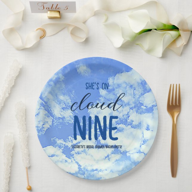 She's On Cloud Nine! Bridal Shower/Bachelorette Paper Plates (Wedding)