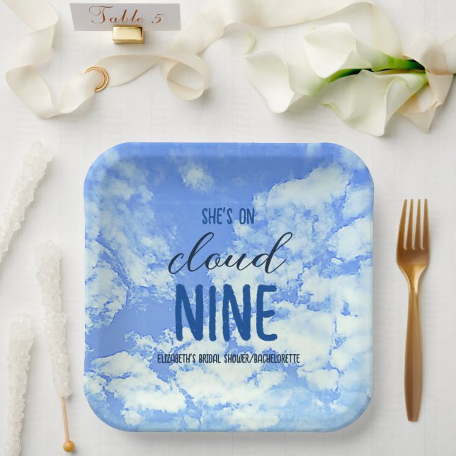 She's On Cloud Nine! Bridal Shower/Bachelorette Paper Plates (Wedding)