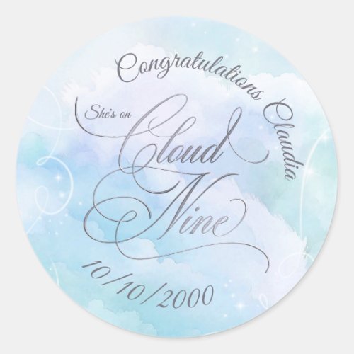 Shes On Cloud Nine Bridal Shower Classic Round Sticker
