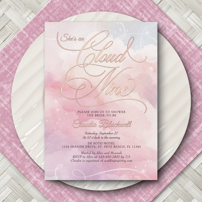 She's On Cloud Nine Bridal Shower Invitation Foil Invitation (Creator Uploaded)
