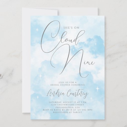 She's on Cloud Nine Dreamy Blue Bridal Shower Invitation | Zazzle