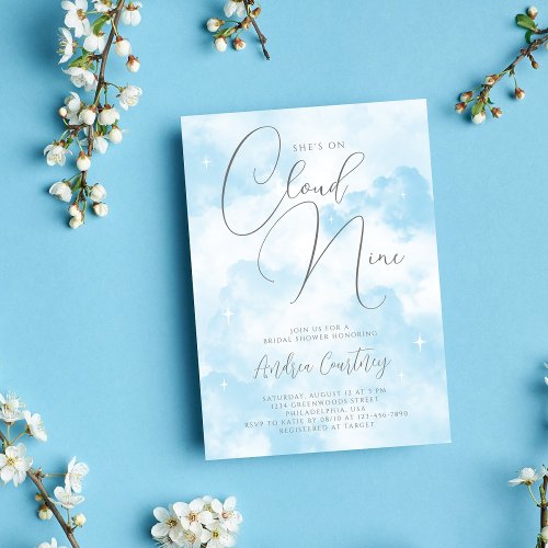 Shes on Cloud Nine Dreamy Blue Bridal Shower Invitation