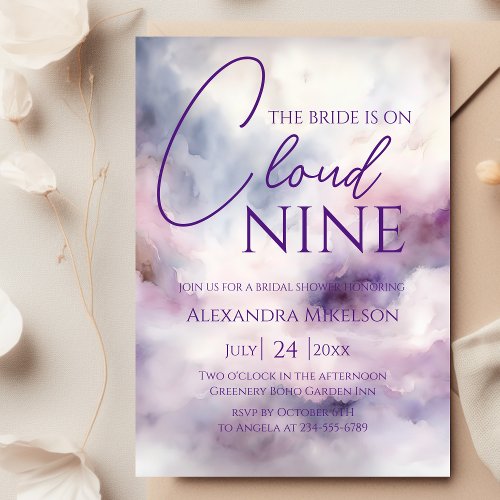 Shes on Cloud Nine Dreamy Purple Bridal Shower Invitation
