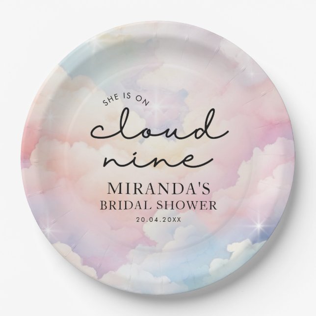 She's On Cloud Nine Dreamy Stars Bridal Shower Paper Plates (Front)
