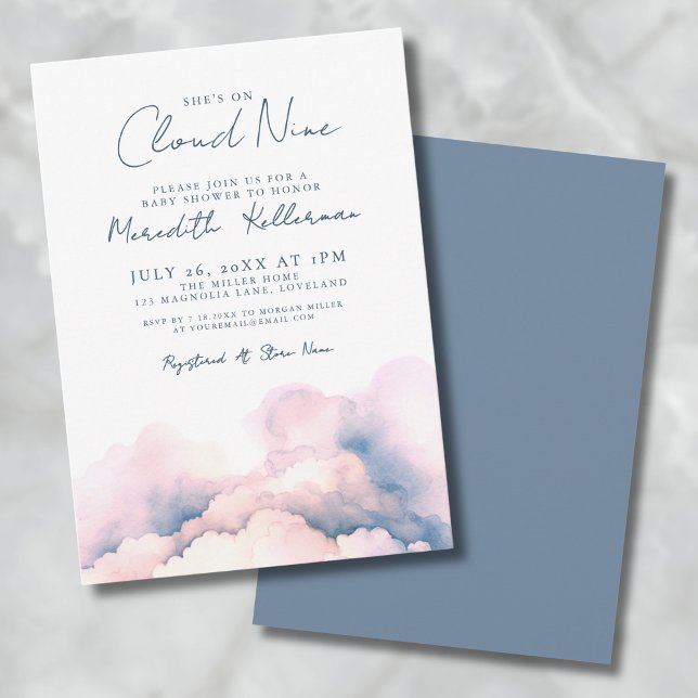 She's On Cloud Nine Elegant Baby Shower Invitation (She's On Cloud Nine Elegant Baby Shower Invitation)