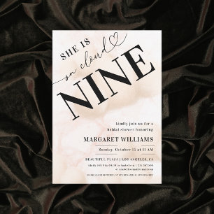 She's on Cloud Nine Heart Script Bridal Shower Invitation