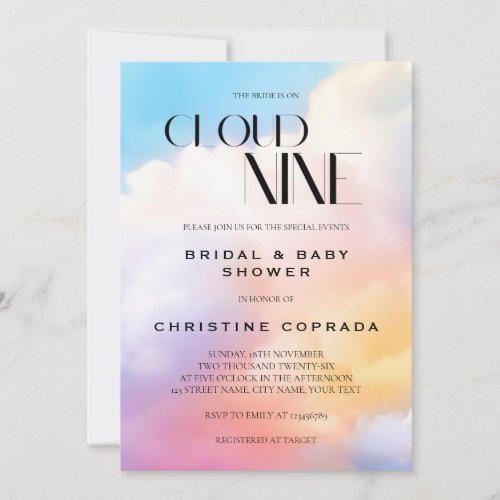 Shes On Cloud Nine Pastel Bridal and Baby Shower  Invitation