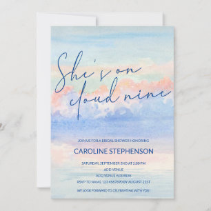Shes On Cloud Nine Pastel Watercolor Bridal Shower Invitation