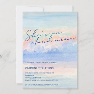 Shes On Cloud Nine Pastel Watercolor Bridal Shower Invitation