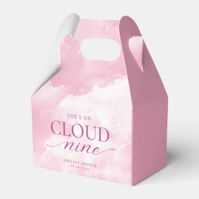 She's On Cloud Nine Pink Bridal Shower Favor Boxes (Front Side)