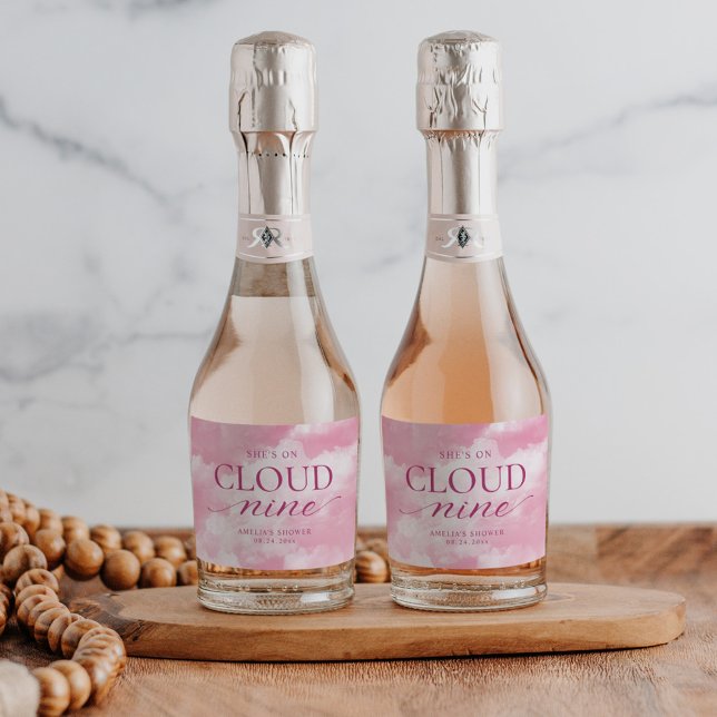 She's On Cloud Nine Pink Bridal Shower Sparkling Wine Label (Creator Uploaded)