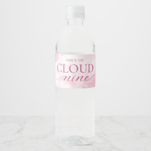 She's On Cloud Nine Pink Bridal Shower Water Bottle Label