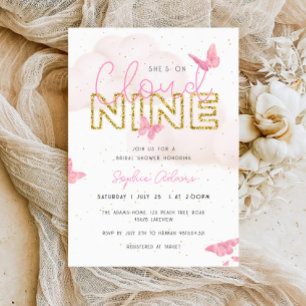 She's on Cloud Nine Pink Butterflies Bridal Shower Invitation
