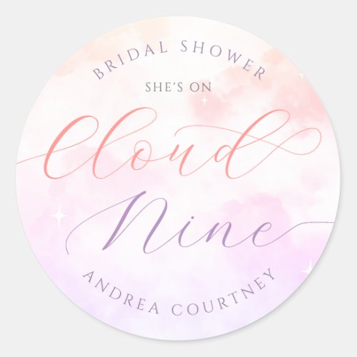 Shes On Cloud Nine Pink Pastel Bridal Shower Classic Round Sticker