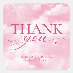 She's On Cloud Nine Pink Thank You Square Sticker