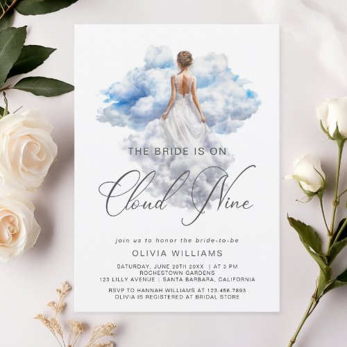 Shes On Cloud Nine Watercolor Bridal Shower Invitation