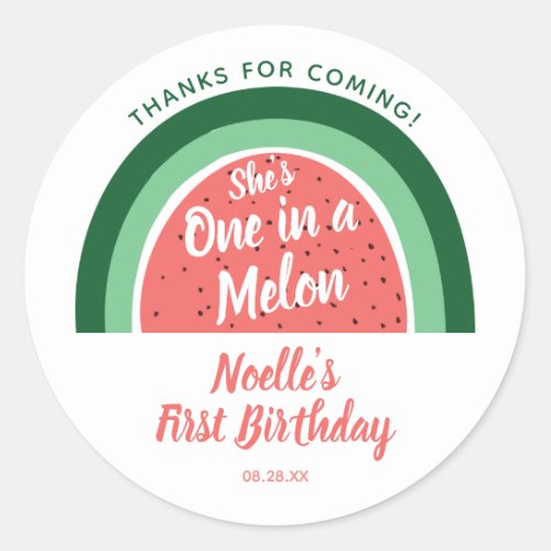 Shes One in a Melon Watermelon Rainbow Birthday Classic Round Sticker