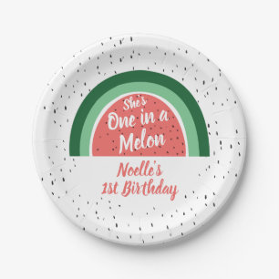 She's One in a Melon, Watermelon Rainbow Birthday Paper Plates