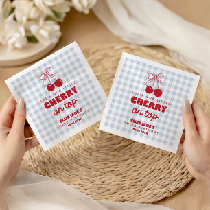 She's Our Cherry On Top Blue Gingham Favor Napkins
