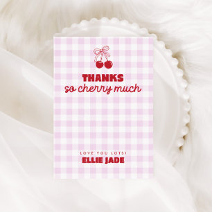 She's Our Cherry On Top Pink Gingham Birthday Thank You Card