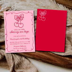 She's Our Little Cherry On Top Girl 1st Birthday Invitation