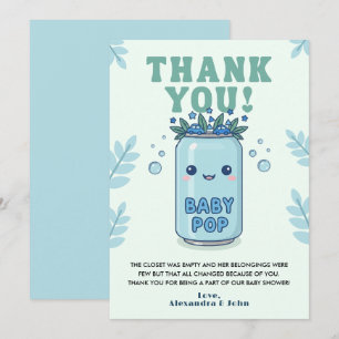 She's Ready to Pop Baby Shower Boho Blue Kawaii Thank You Card