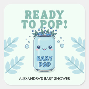 She's Ready to Pop Baby Shower Boy Boho Kawaii Square Sticker