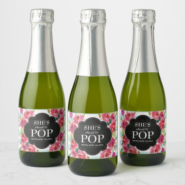 She's Ready to POP Baby Shower Favor Sparkling Wine Label (Bottles)