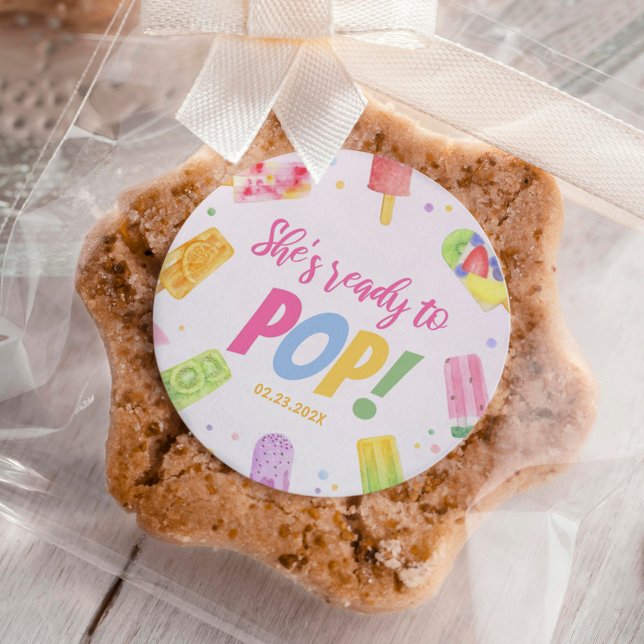 She's Ready To Pop Baby Shower Invitation Popsicle Classic Round Sticker (Creator Uploaded)