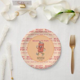 Shes Ready To Pop Baby Shower Orange Gingham Soda Paper Plates