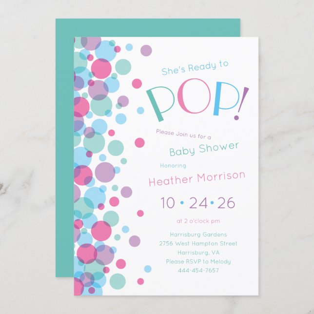She's Ready to Pop Baby Shower Polka Dots Invitation (Front/Back)