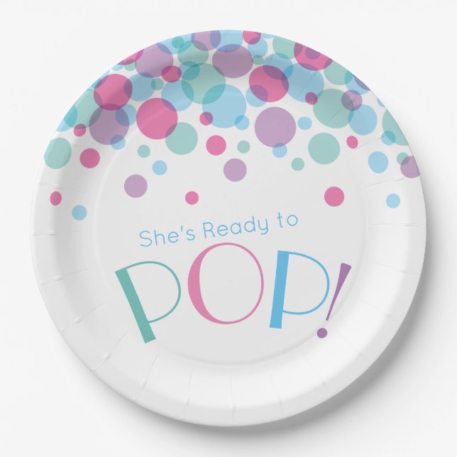 She's Ready to Pop Baby Shower Polka Dots Paper Plates (Front)
