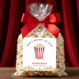 She's Ready To Pop Baby Shower Popcorn Square Sticker