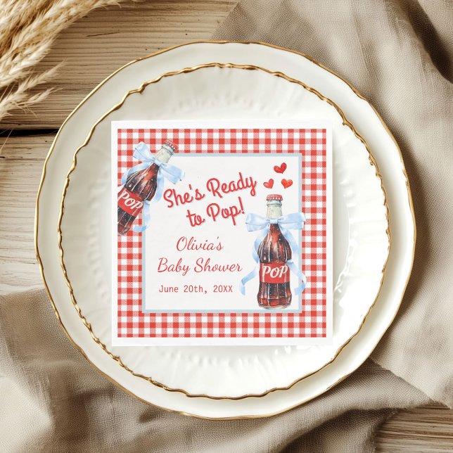 She's Ready to Pop Baby Shower | Red Gingham Napkins (She's ready to pop baby shower Paper napkins)