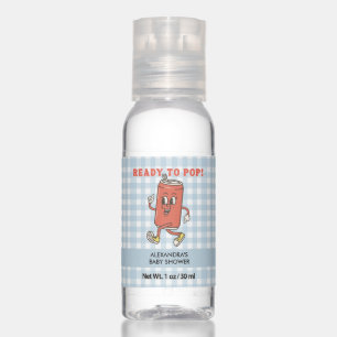 She's Ready to Pop Baby Shower Retro Blue Gingham Hand Sanitizer